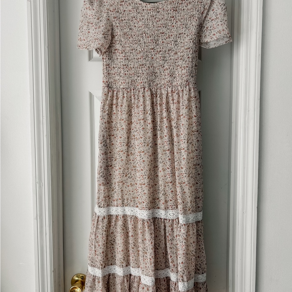 Floral Short Sleeve Midi Dress